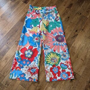 Womens Floral Wide-Leg Pants in Multicolor